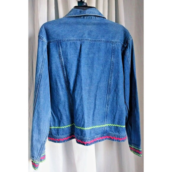 Vintage 90's Womens Embroidered Geometric Denim Jacket Collared XL New Direction - Picture 3 of 11